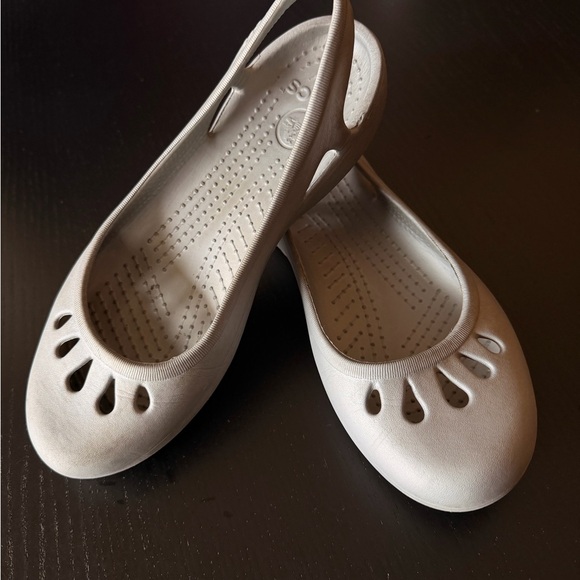 CROCS Shoes - CROCS Women's Light Beige Slip-On Ballet Flats with Teardrop Cutouts